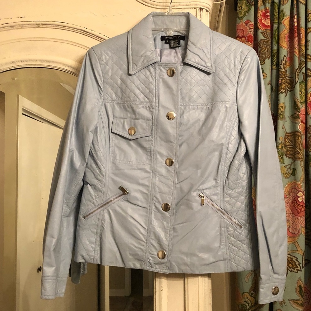 Etcetera slate blue leather jacket